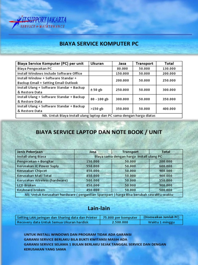 biaya servis laptop: Biaya Service Komputer PC Jan   PDF